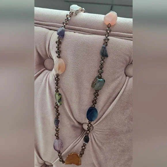 🌟Boho Artisan Multi Geode/Natural Stone  Necklace With Beaded Crystals🌟 - Picture 4 of 8